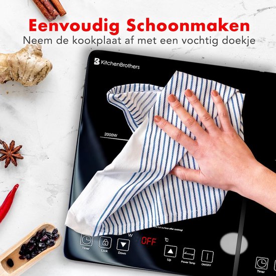 KitchenBrothers Induktionskochfeld - 2 Brenner - Freistehend - 1500W + 2000W - Edelstahl