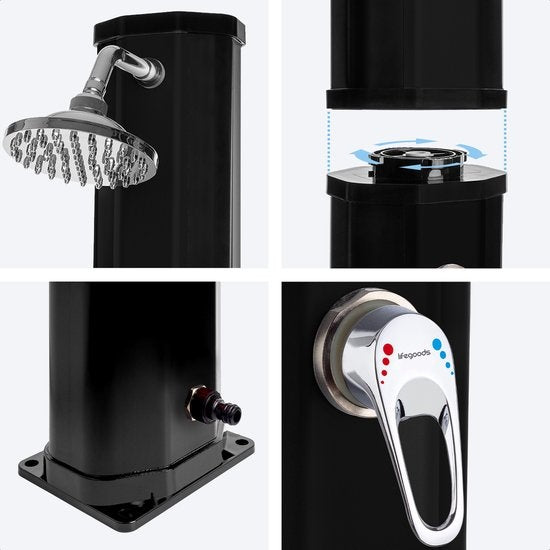 LifeGoods Outdoor-Dusche - Solar - 360° drehbarer Duschkopf - 35L - Schwarz