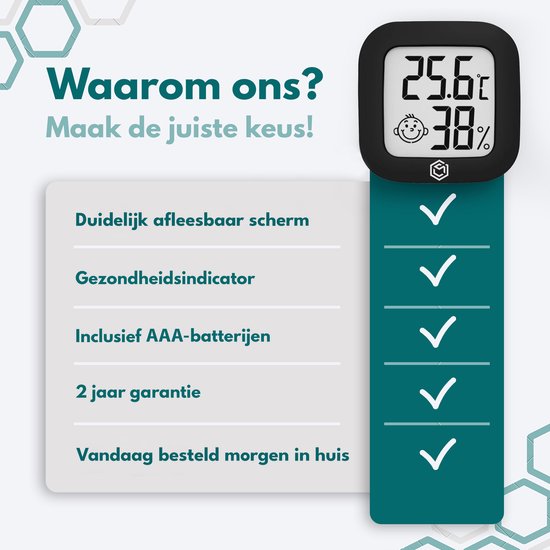 Ease Electronicz Hygrometer - Wetterstation - Luftfeuchtigkeitsmesser - Thermometer für Innenräume - inkl. Batterie und Klebestreifen