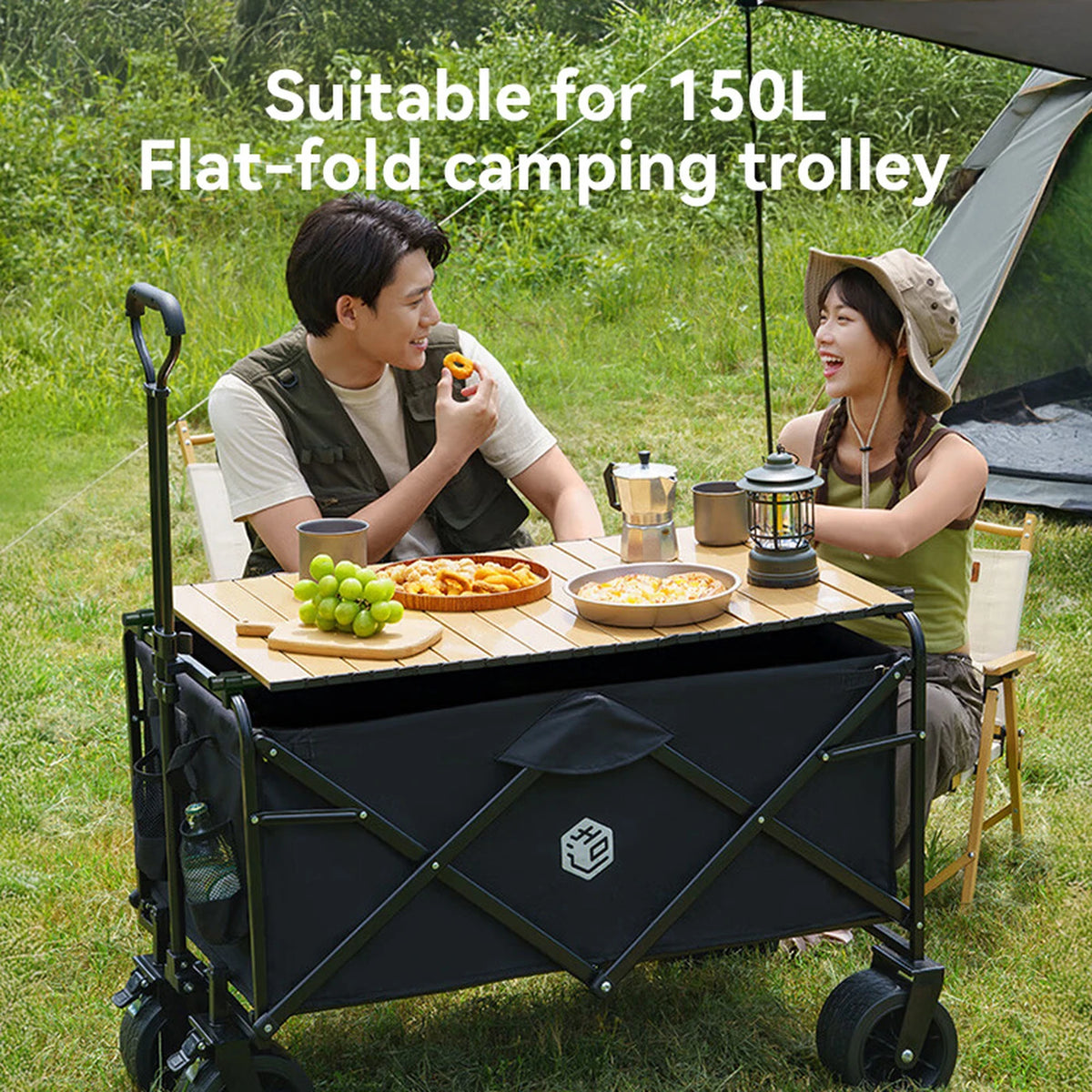 Ochama Campingkiste 150 l mit Tischplatte – Zusammenklappbare Aufbewahrungsbox – Auto und Camping