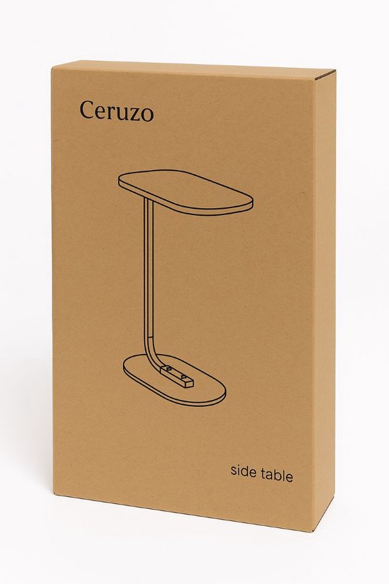 Ceruzo Beistelltisch - Weißer Bank-Tisch - Metall mit Holz - Couchtisch - C-Form - Kompakt- 45x28x60cm