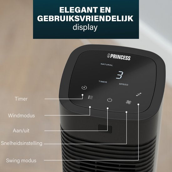 Intelligenter Turmventilator 80 cm – App & Fernbedienung – Timer-Funktion – Energiesparend – Princess 358230 – Schwarz