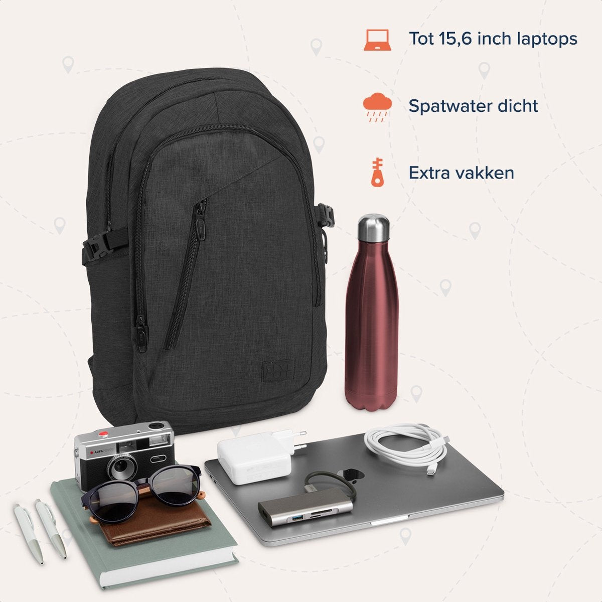 TRVLMORE Rucksack - 25L - 15.6 Zoll - Laptop-Rucksack - Schultasche - Unisex - Spritzwassergeschützt Anthrazit