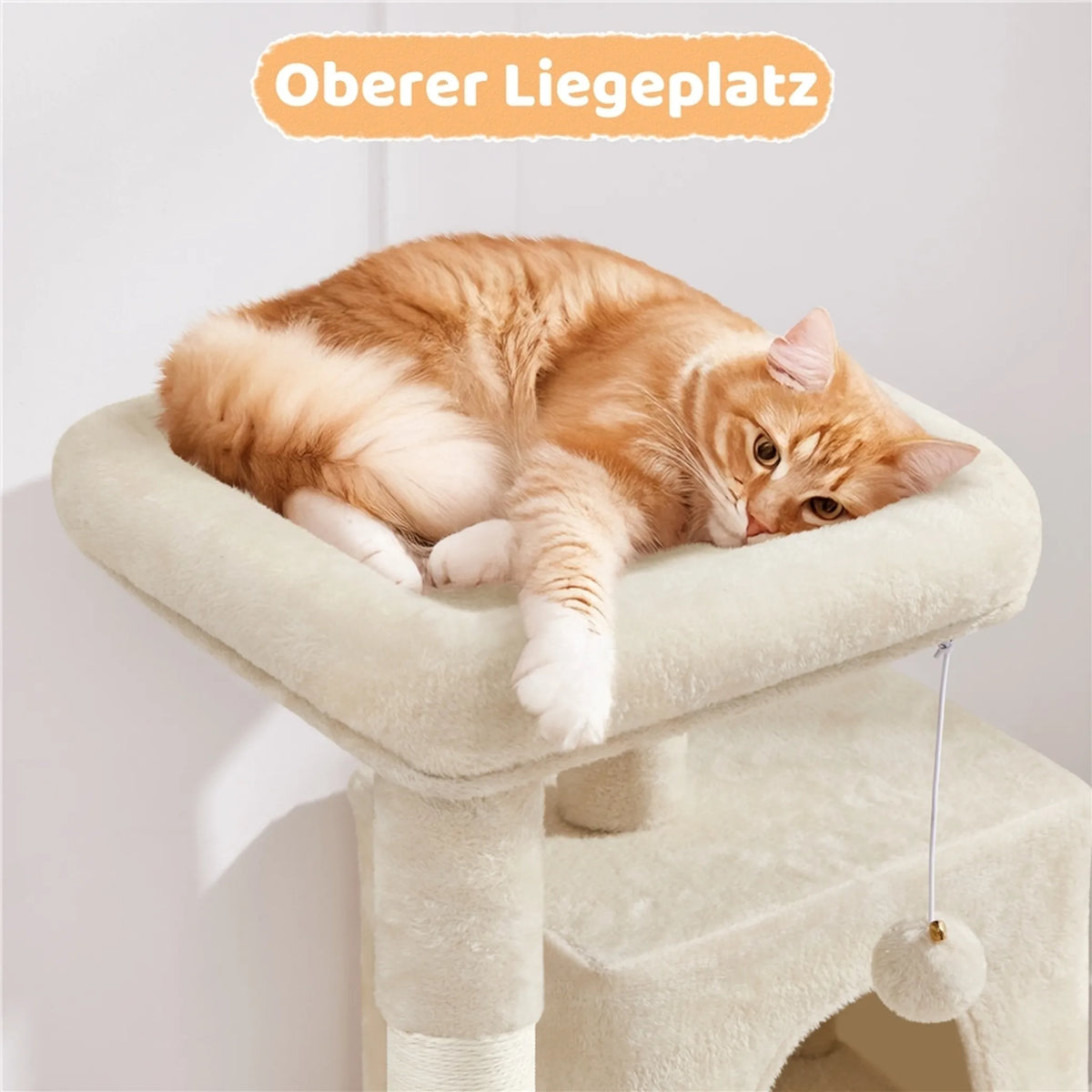Yaheetech Katzenpfosten mit 2 Katzenhäusern - ausgestattet mit Sisalkratzbaum und Kratzbrett und Aussichtsplattform - für kleine und mittelgroße Katzen - beigefarbener Plüsch und Spanplatte - 60 x 45 x 106 cm