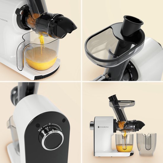 KitchenBrothers Slowjuicer - Kompakt - Entsafter - Gemüse- und Obstpresse - 45 mm - 500 ml - Weiß