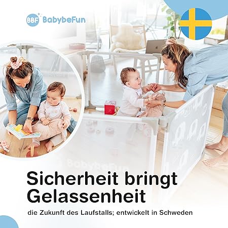 BabybeFun Faltbare Babybox 150x180 cm - Grau - Stabile und flexible Box für Babys und Kleinkinder - Sicheres Spieltor und Absperrgitter