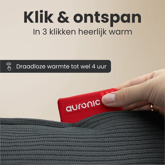Auronic Wärmekissen - Gestrickt - 45x45 cm - Kabellos - Wiederaufladbar - Elektrisch - Infrarot - Grau