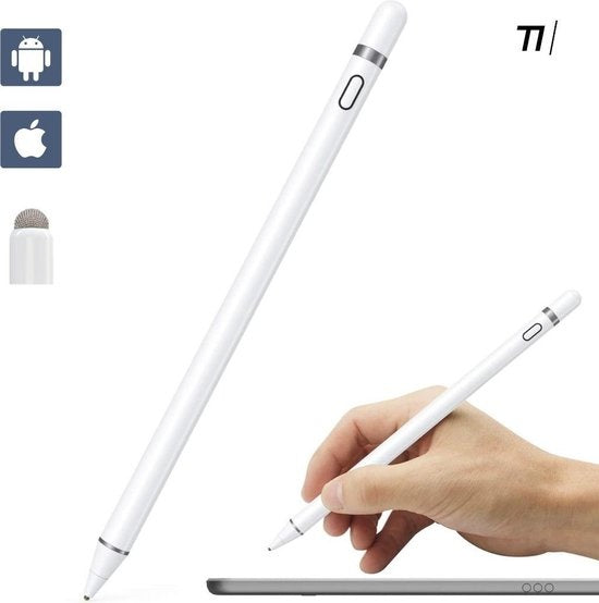 Tikkens Stylus Pen 2 in 1 Active Pencil - Für Tablet, Ipad, Android und Apple Phones - Weiß