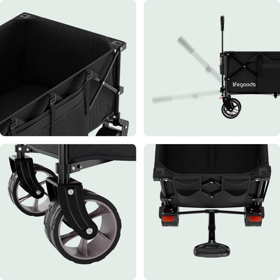 LifeGoods Wagon - XXL - Faltbar - 300L - 150KG Tragfähigkeit - Schwarz