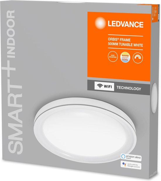 Ledvance Smart WiFi Deckenleuchte Orbis Frame – Ø 49,5 cm – 32-W-LED-Panel mit „Tunable White“ und Dimmfunktion – Weiß