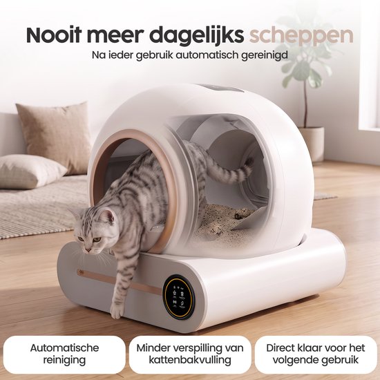 Infinity Goods Automatisches Katzenklo XXL – Selbstreinigendes Katzenklo – inkl. App – 75 l – mit Katzenklo-Matte und 3 Rollen Aufbewahrungsbeuteln – Weiß/Roségold