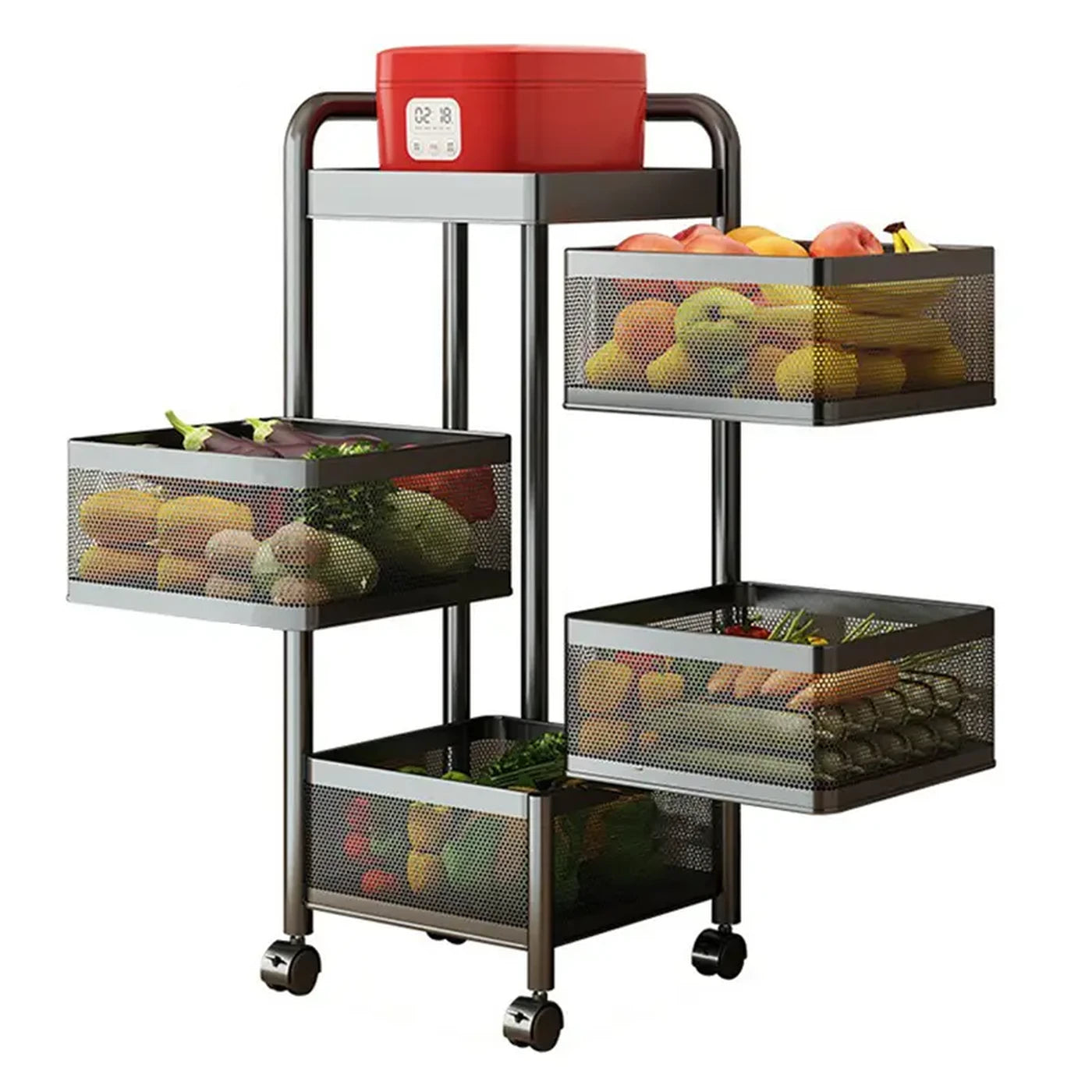 Maxcook Küchenregal – Stehender, drehbarer Rollwagen mit 5 Regalböden