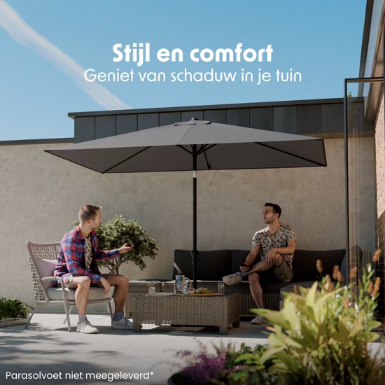 LifeGoods Sonnenschirm - Garten - 210x140cm - 30° neigbar - Wasserdicht - UPF50+ - Dunkelgrau