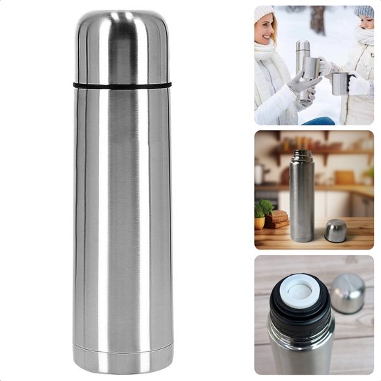 Thermosflasche – Thermosbecher – Isolierkanne – Doppelwandig – 0,5 Liter – Edelstahl – Für heiße und kalte Getränke – Inklusive E-Book