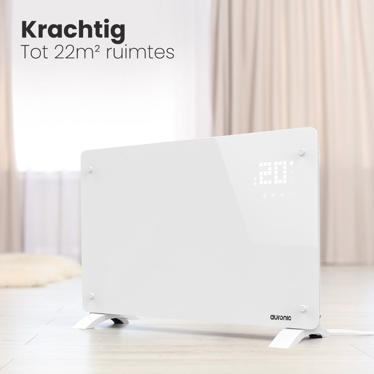 Auronic Electric Heater - Konvektorheizung mit Thermostat und Fernbedienung - Flächenheizung - bis zu 22 m3 - 2000 W - Weiß