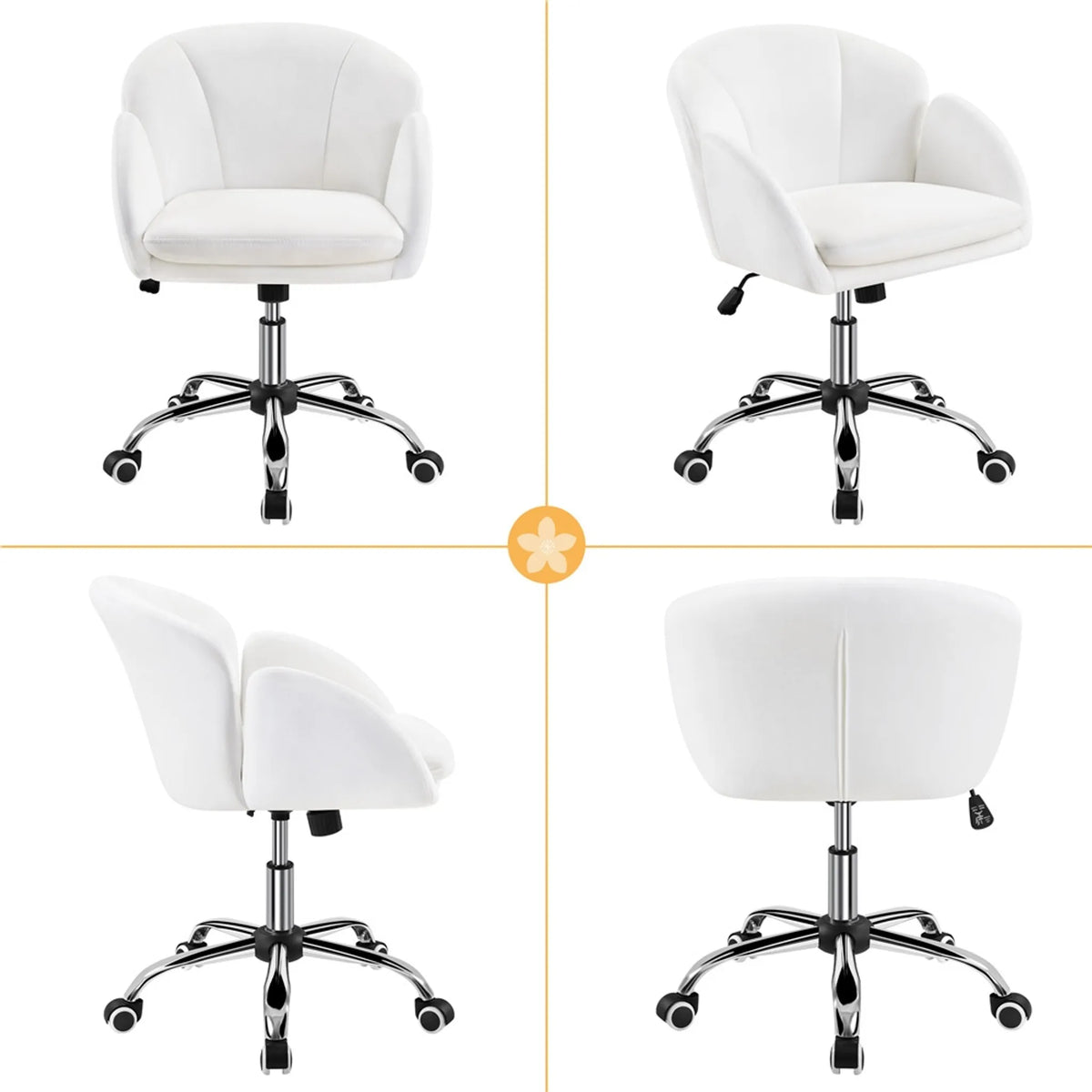 Yaheetech – Stilvoller Bürostuhl mit Blumenmuster, 72–81,5 cm – Schneeweiß – Polyester und Metall