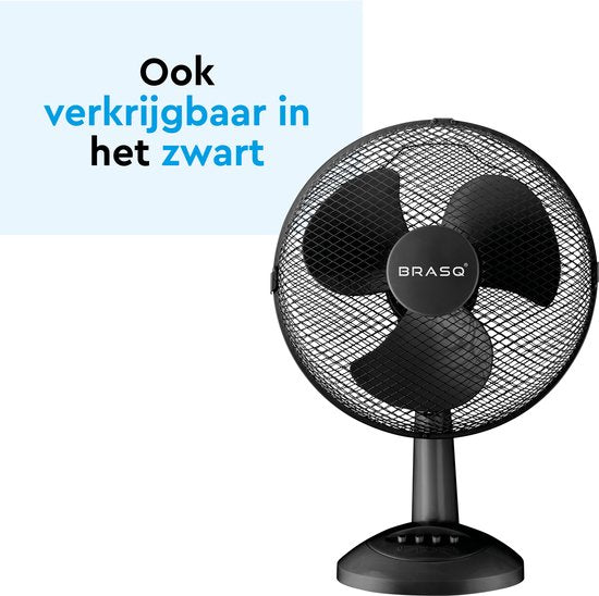 BRASQ Tischventilator - 30 cm - 3 Geschwindigkeiten - Standventilator - 40 Watt - Weiß