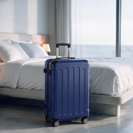 TRVLMORE Reisekoffer, mittelgroß – 65 x 44 x 25 cm – 70 l – Zahlenschloss – 4 um 360° drehbare Rollen – Dunkelblau