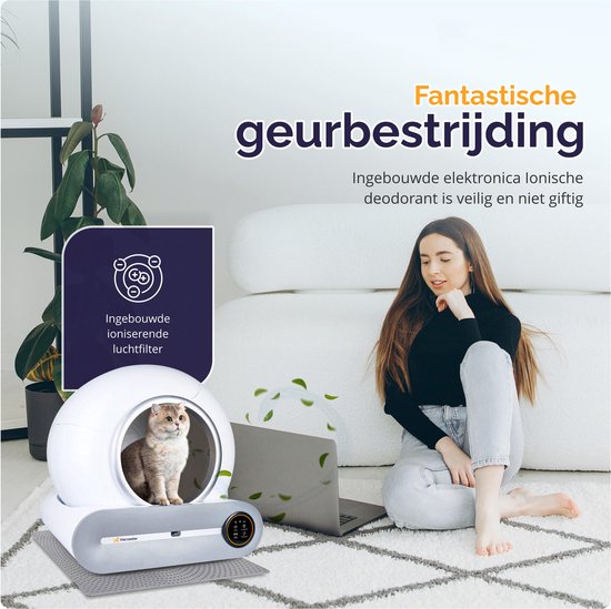 Viervoeter Automatische Katzentoilette – Selbstreinigend – Steuerung über App – inkl. Einlage und 3 Rollen Auffangbeutel – 65 l