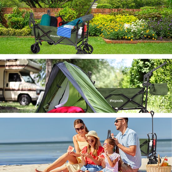 LifeGoods Wagon - Schwenkbare Räder - Bremssystem - bis zu 120Kg - 120 x 61 x 80cm - Grün