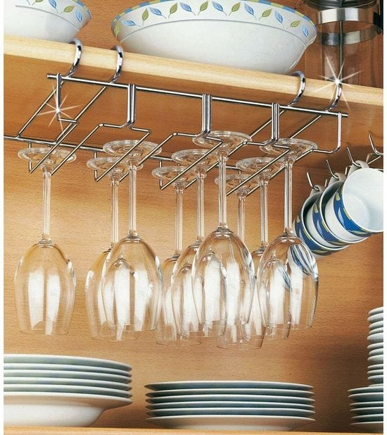 Weinregal für 12 Gläser - 34x25x9cm - Silbernes Metall - 12 Weingläser