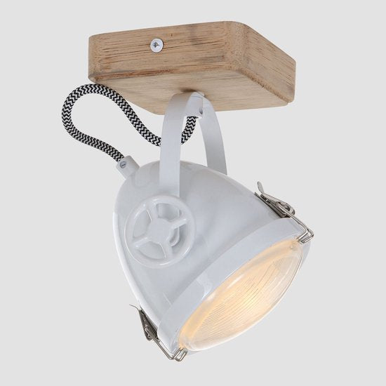 Deckenleuchte Michelle Weiß – dreh- und neigbar – Holz und Metall – Mexlite – 20 cm hoch, 11 cm Durchmesser