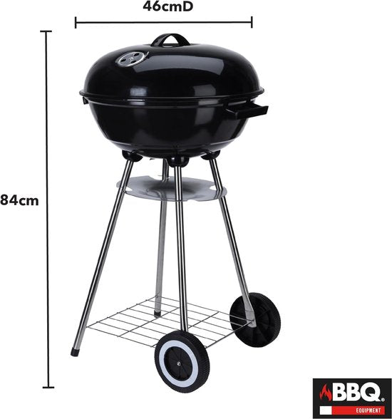 Kugelgrill Holzkohlegrill auf Rädern 46 cm Schwarz