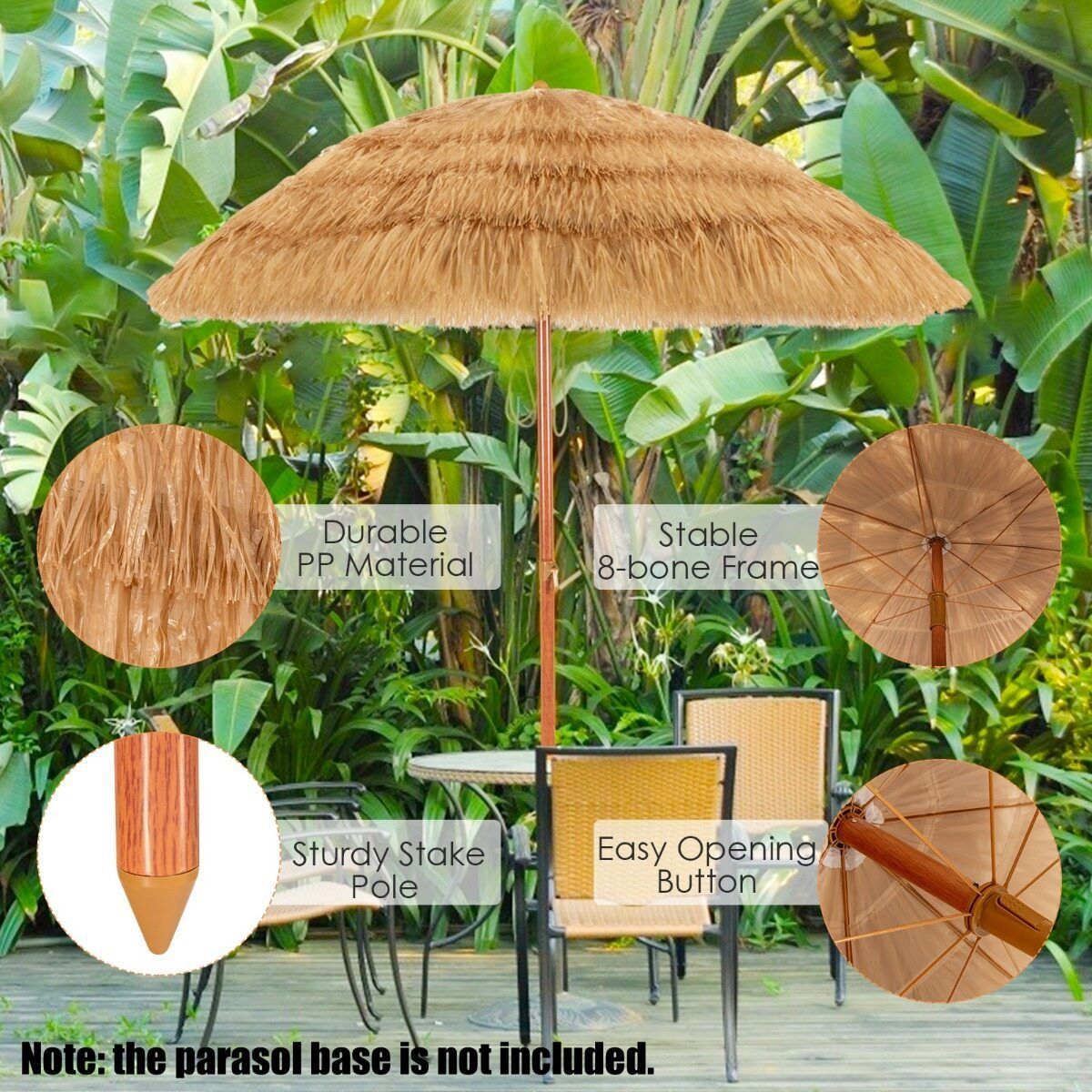 Coast Hawaii Sonnenschirm-Set – Neigbarer Strandsonnenschirm – Rattan-Optik – Inklusive Tragetasche – 175 cm – Beige