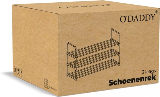 O'DADDY® Schuhregal 3 Lagen - Schuhregal - Schuhaufbewahrungssystem - Schuhschrank - Schuhregal - Schuhschrank - Aufbewahrungsregal für 12 bis 15 Paar Schuhe - Schwarzes Metall