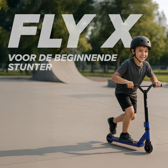 LifeGoods Stuntstep Fly X - 6+ Jahre - Schritt für Kinder - Jungen/Mädchen - 100mm - 100KG - Schwarz/Blau