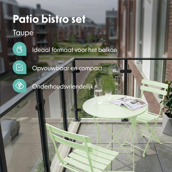 LifeGoods Bistro-Set - Stahl - 3-teilig - Gartenset - klappbar - Balkonset mit Tisch - wetterfest - mintgrün