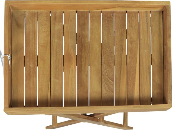 AXI Inda Teak Klappbarer Beistelltisch – mit abnehmbarem Tablett – 39 x 29 x 50 cm – Teakholz – Leicht – Zusammenklappbar – Für Garten, Terrasse und Balkon