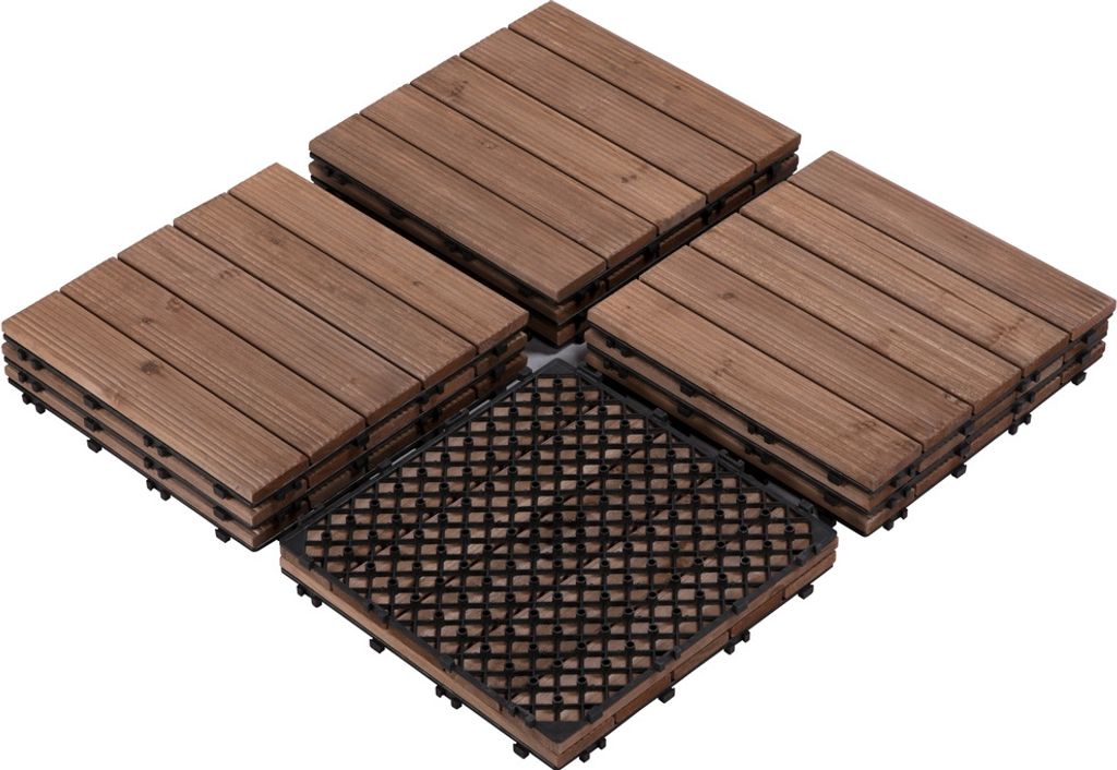 Yaheetech Holz-Klickfliesen – 11 Stück – ca. 1 m² – 30 x 30 cm – Braun