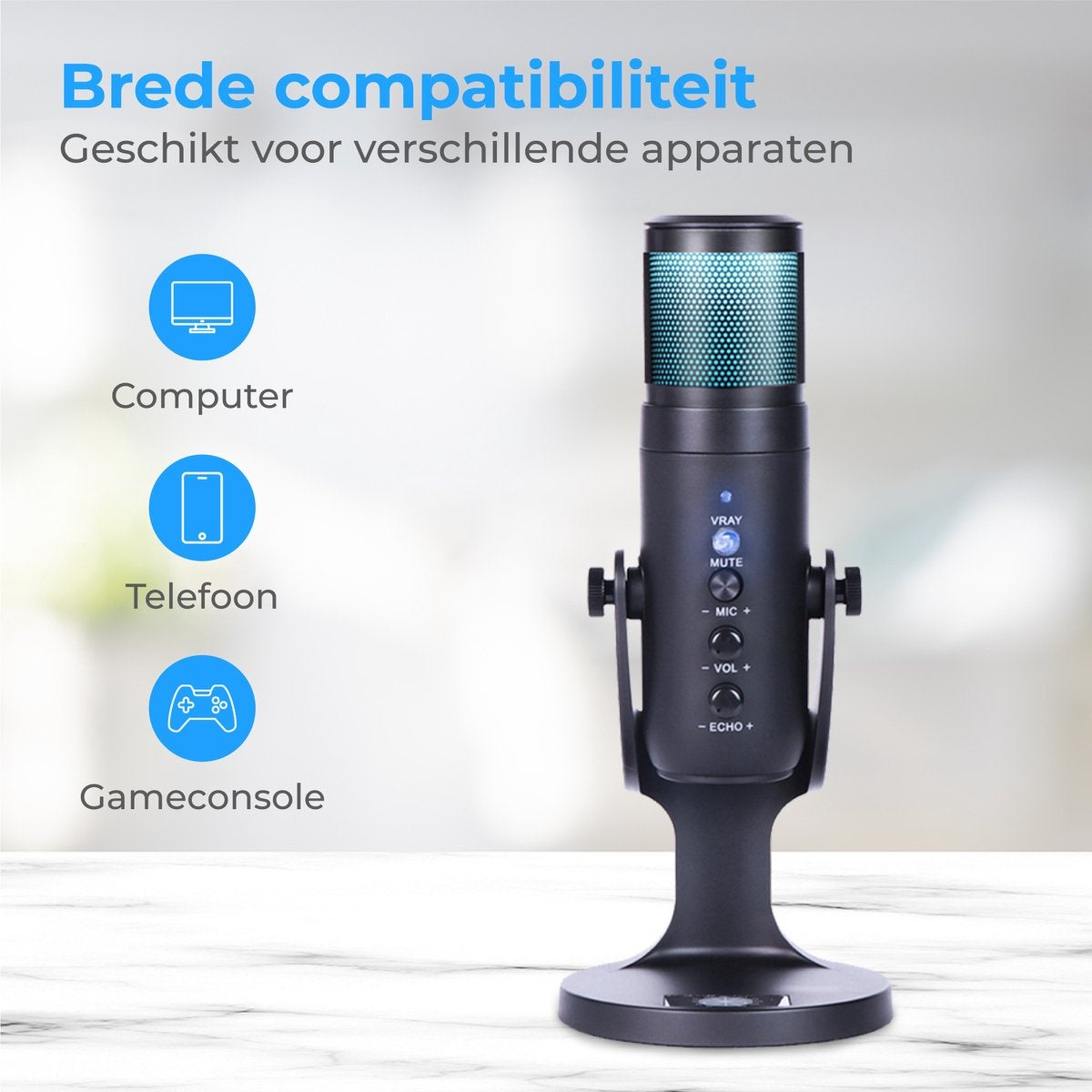 Nuvance - USB-Mikrofon mit Ständer - für PC und Gaming-Mikrofon - Streaming-Mikrofon - RGB