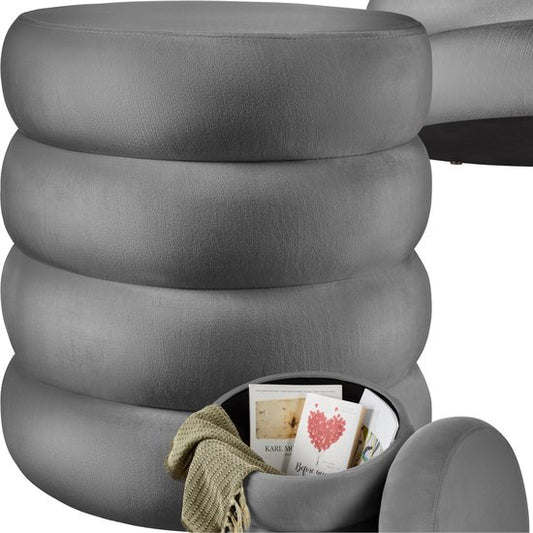 tectake® Hocker mit Ablage - Scandi Hocker Samtstoff - Runder gepolsterter Hocker für Frisiertisch, Schlafzimmer, Wohnzimmer oder als Flurmöbel - Ablagehocker - grau