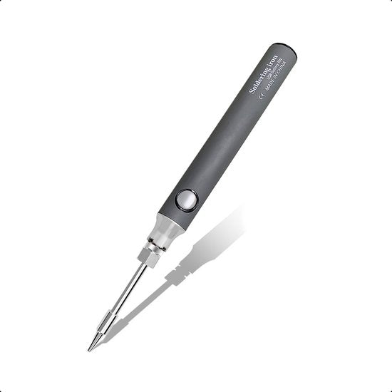 Tech Essentials Kabelloses Lötkolben Set - 8W - Elektrisch - Temperatur einstellbar bis 450°C - USB-C Wiederaufladbar - Grau - Batterie - Dose - Station - Pistole