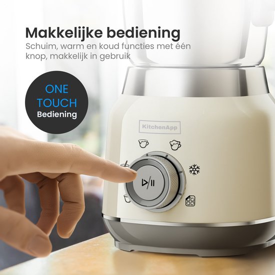 KitchenApp Retro Milchaufschäumer Edelstahlkännchen - PFAS-frei - spülmaschinenfest - Beige