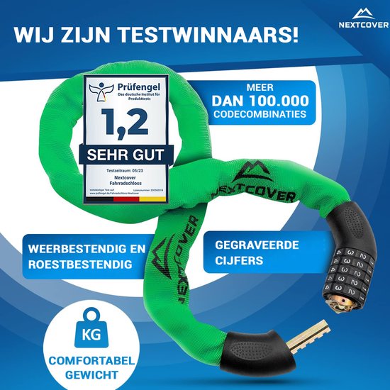 NEXTCOVER® Digit Lock Fahrradschloss - Das Original - [SAFESECURE] Hohe Sicherheit - Fahrradschlösser mit 5-stelligem Zahlencode, Zahlenschloss Fahrradstahl - Fahrradschloss perfekt für E-Bike - Kettenschloss Gemüse