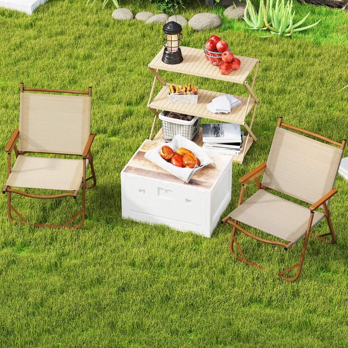 Coast 2er-Set klappbare Campingstühle – Leichter Aluminiumrahmen – Ergonomisches Design – Beige