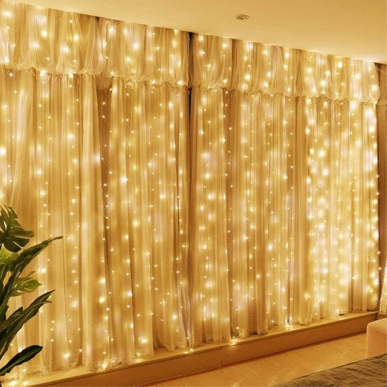 Giftmas LED-Lichtvorhang - draußen & drinnen - Inklusive Fernbedienung - 8 Modi, 300 LEDs - 3x3m