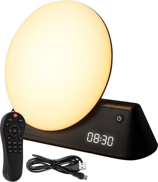 Nuvance Wake up light - Digitaler Wecker - Nachtlicht - Schlafzimmer - Schlaftrainer - mit Sounds - Lautsprecher - Sprachgesteuert