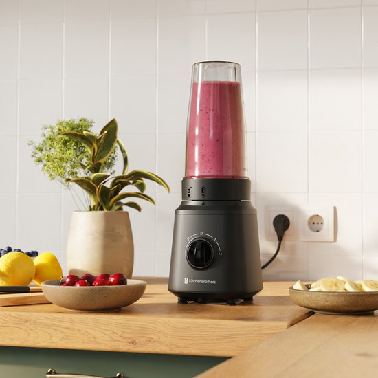 KitchenBrothers Blender - Komplettset - 2x 750ml Krug - Mahlwerk - Sieb - To-Go Becher - Schwarz