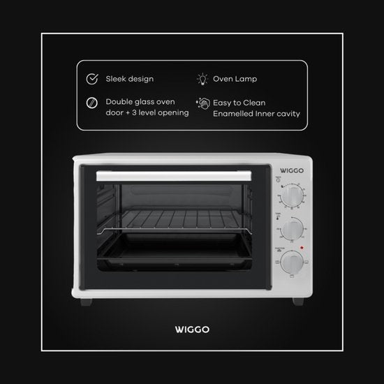 Wiggo WMO-E353(W) – Freistehender Mini-Backofen – elektrisch – 50 cm – 35 Liter – 1800 W – 5 Jahre Garantie – Weiß