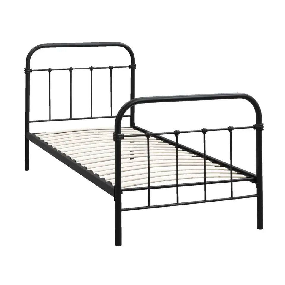 Leen Bakker Bett „Anne“ 90 x 200 cm – Metall – inklusive Lattenrost – matt anthrazit