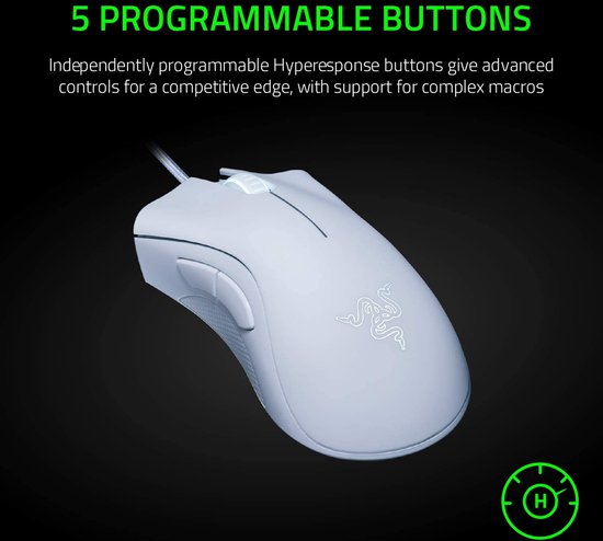 Razer DeathAdder Essential – Kabelgebundene Gaming-Maus – Ergonomisch – Programmierbar – 6.400 DPI – Optisch – Weiß