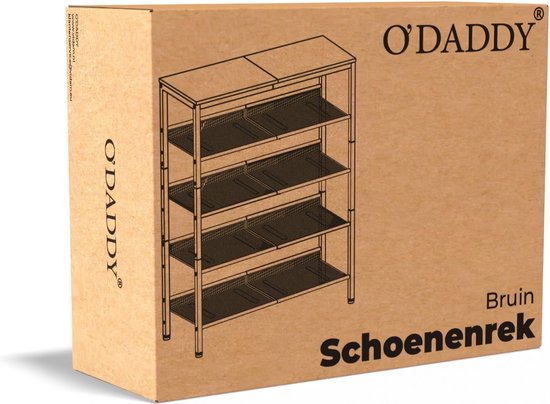 O'DADDY® Schuhregal - 5 Schichten - Schuhaufbewahrungssystem - Schuhregal - Schuhschrank - Schuhschrank - Industriedesign - Braunes Holz - Schwarzes Metall