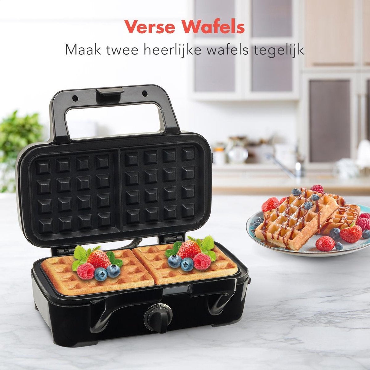 KitchenBrothers 3-in-1 Waffeleisen - Toaster - Kontaktgrill - austauschbare Platten - rostfreier Stahl