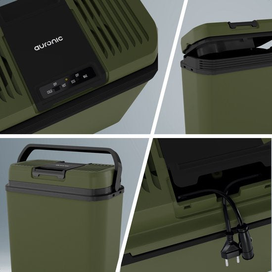 Auronic Coolbox Electric 12V und 230V - 20L - Camping-Kühlschrank - Auto - Kühlung und Heizung - Kühlbox - Grün
