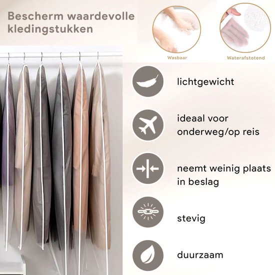 Ceruzo Kleiderhüllen, 5 Stück – 60 x 140 cm – Schutzhülle – Transparent-Weiß