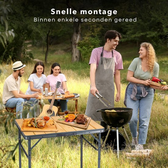 Cheqo® Klappbarer Bambus-Campingtisch – Zusammenklappbarer Campingtisch – Balkontisch – Gartentisch – Leicht und zusammenklappbar – Aluminiumgestell
